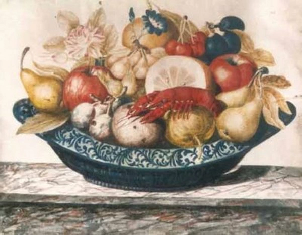  68-Orsola Caccia-Natura morta di frutta e crostacei 